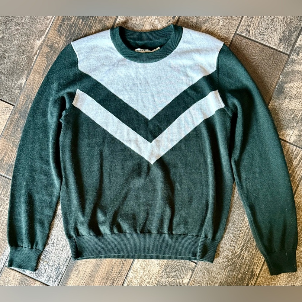 Tory Sport Merino Wool Chevron Sweater Green Colorblock Women’s Large